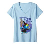 Mujer The Smurfs Prepare to Scare Witch Halloween Retro Cartoon Camiseta Cuello V