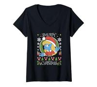 Mujer The Smurfs Smurfy Christmas Smurfette Holiday Camiseta Cuello V