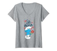 Mujer The Smurfs So Much Love Smurf Holding Flower Valentine's Day Camiseta Cuello V
