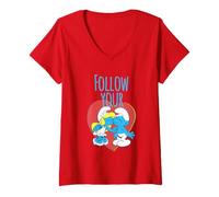 Mujer The Smurfs Valentine's Day Follow Your Heart Smurf Kiss Camiseta Cuello V