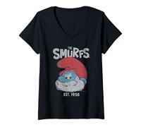 Mujer The Smurfs Vintage Papa Smurf Est. 1958 Retro Cartoon Camiseta Cuello V