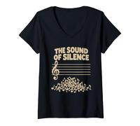 Mujer The Sound of Silence Funny Dichos Musical Notes Music Staff Camiseta Cuello V