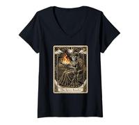 Mujer The Spicy Reader Tarot Card Skeleton Romantasy Amante de los Libros Camiseta Cuello V