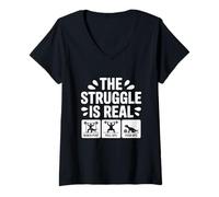 Mujer The Struggle is Real Funny T-Rex Gym Workout Camiseta Cuello V