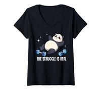 Mujer The Struggle Is Real Panda Workout Humor Camiseta Cuello V