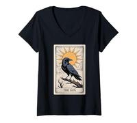 Mujer The Sun Tarot - Diseño celestial de cuervo radiante Camiseta Cuello V