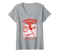 Mujer The Texas Chainsaw Massacre Front Back Slaughter Family BBQ Camiseta Cuello V