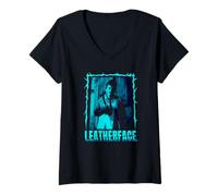 Mujer The Texas Chainsaw Massacre Retro Blue Leatherface Horror Camiseta Cuello V