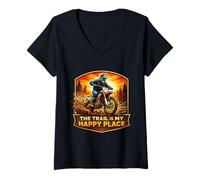 Mujer The Trail Is My Happy Place Motocross MX Rider Fun Camiseta Cuello V