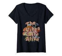 Mujer The Vibes Are Alive with Retro Flowers Camiseta Cuello V
