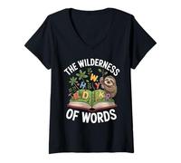 Mujer The Wilderness of Words Sloth Book Reader Kids Camiseta Cuello V