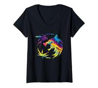 Mujer The Witcher Rainbow Paint Crest Oficialmente Autorizado Camiseta Cuello V