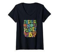 Mujer There Is No Planet B Retro Boho 70s Groovy Día de la Tierra Camiseta Cuello V