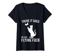 Mujer There It Goes My Last Flying Fuck Funny Sarcastic Cat Adulto Camiseta Cuello V