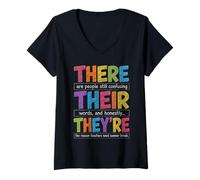 Mujer There Their They're Funny Grammar English Teacher Humor Camiseta Cuello V