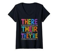 Mujer There Their They're Funny Grammar English Teacher Humor Camiseta Cuello V