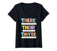 Mujer There Their They're Funny Grammar English Teacher Humor Camiseta Cuello V
