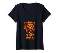 Mujer Therian Pride Stay Wild Vintage Peludo Lobo Camiseta Cuello V
