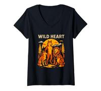 Mujer Therian Pride Wild Heart Peludo Lobo Camiseta Cuello V