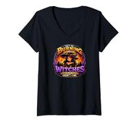 Mujer They Burning All The Witches Gothic Halloween Mujer Camiseta Cuello V