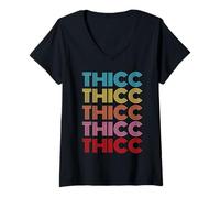 Mujer Thicc Meme Rainbow Vintage Camiseta Cuello V