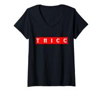 Mujer Thicc Texto Blanco en Negrita Rojo Divertido Argot de Internet Thicc Meme Camiseta Cuello V