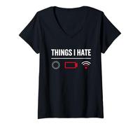 Mujer Things I Hate Cargando Batería Wifi Humor Tech Gamer Camiseta Cuello V