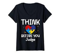 Mujer Think Before You Judge - Camiseta Divertida para Mujeres, Hombres y niños Camiseta Cuello V