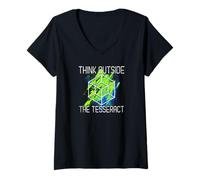 Mujer Think Outside The Tesseract | Parodia Geométrica Camiseta Cuello V