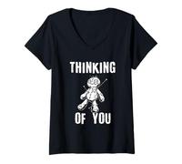Mujer Thinking of You Voodoo Doll New Orleans Mardi Gras Camiseta Cuello V