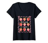 Mujer Third Grade is My Jam Strawberry 3rd Grade Teacher Coquette Camiseta Cuello V