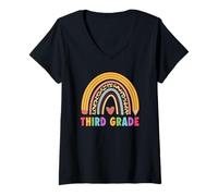 Mujer Third Grade Teacher Student Boho Rainbow Back To School Camiseta Cuello V
