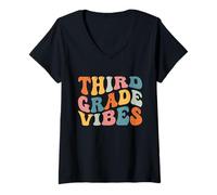 Mujer Third Grade Vibes 3rd Grade Teacher Retro 1st Day Of School Camiseta Cuello V