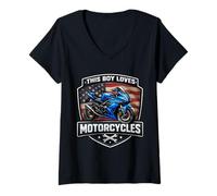 Mujer This Boy Loves Motorcycles American Street Motocicletas Ventilador De Motocicletas EE.UU Camiseta Cuello V