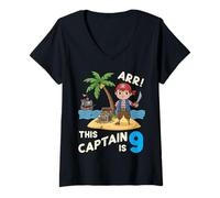Mujer This Captain Is 9 ARR Pirate es un Pirata Que Cumple 9 años para niños Camiseta Cuello V