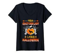 Mujer This Crazy Dog Lady Polish Lowland Sheepdog Loves Halloween Camiseta Cuello V