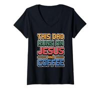Mujer This Dad Runs On Jesus and Coffee Camiseta Cuello V