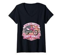 Mujer This Girl Loves Dirt Bikes Motocross American USA Motocicleta Camiseta Cuello V
