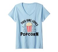Mujer This Girl Loves Popcorn Cine Películas Mujeres Palomitas Camiseta Cuello V