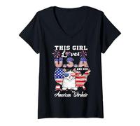 Mujer This Girl Loves USA Her American Wirehair Cat 4th of July Camiseta Cuello V