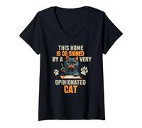 Mujer This Home IS CO Signed by A Very Opinionated Cat Camiseta Cuello V
