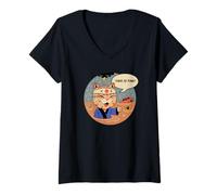 Mujer This Is Fine Meowster - Divertido Gato samurái Camiseta Cuello V