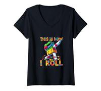 Mujer This Is How I Roll Funny Blocks Brick Master Builder Dabbing Camiseta Cuello V