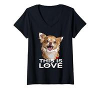 Mujer This Is Love Chihuahua Chiwawa Dog Lover Mom Dad Camiseta Cuello V