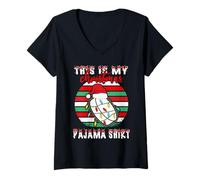 Mujer This Is My Christmas Pajama Ice Hockey Santa Hat Xmas Lights Camiseta Cuello V