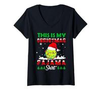 Mujer This Is My Christmas Pajama Tennis Santa Hat Xmas Lights Camiseta Cuello V
