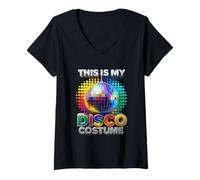 Mujer This Is My Disco Disfraz Rainbow Mirror Ball Party Dance Camiseta Cuello V