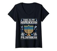 Mujer This Is My Hanukkah Pajamakah Funny Ugly Janucá Judío Camiseta Cuello V