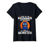 Mujer This Is My Human Costume I'm Really A Monster Halloween Camiseta Cuello V