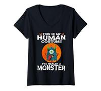 Mujer This Is My Human Costume I'm Really A Monster Halloween Camiseta Cuello V